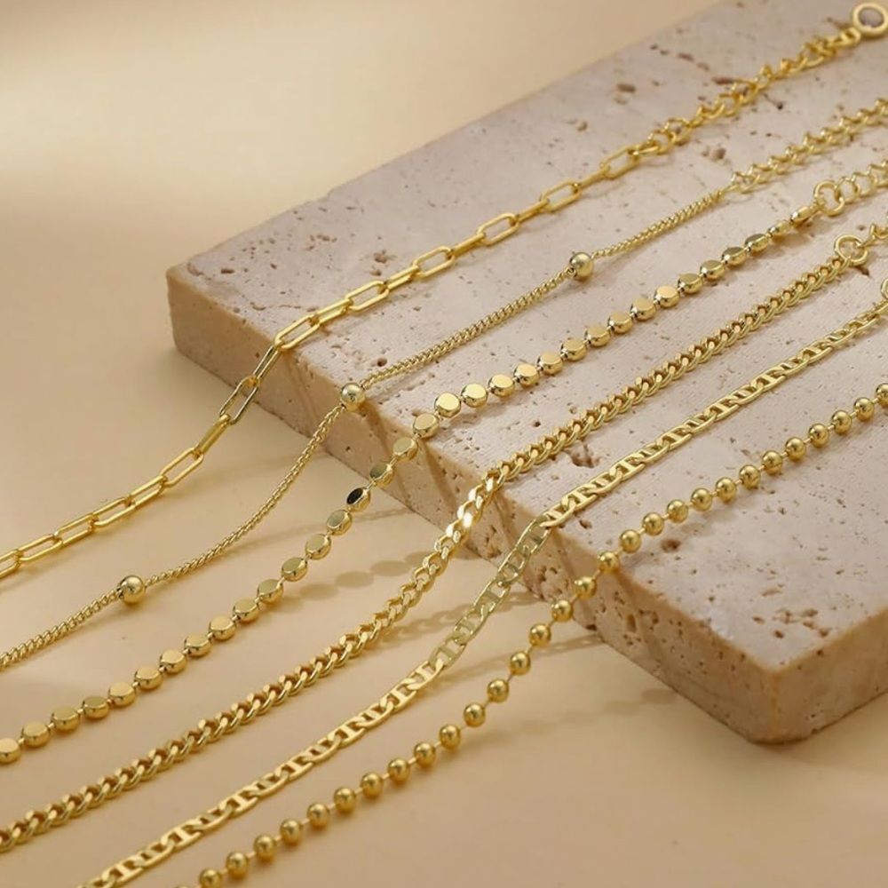 NEW 14k Gold Plated 6 Pcs gold bracelets Elegant Set - Picture 2 of 3